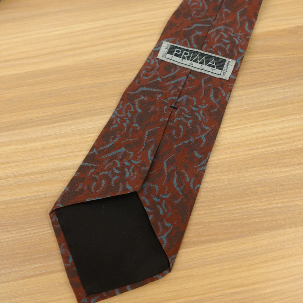 Vintage Italian SIlk Tie Mens Rust Brown Earthy Boho Art Eclectic Dress PRIMA